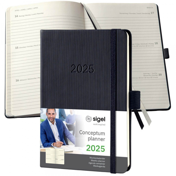 9 Stück Sigel Taschenkalender C2513, Conceptum, schwarz, 1 Woche / 2 Seiten,  (A6), 2026 4004360781032 Sigel