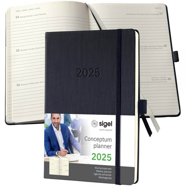 9 Stück Sigel Buchkalender C2512, Conceptum, schwarz, 1 Woche / 2 Seiten, 14,8x21,3cm (A5), 2026 4004360781063 Sigel