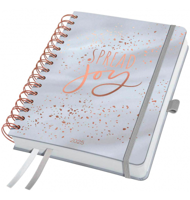 Buchkalender J5605, Jolie, grau, ros&eacute;gold, 1 Woche / 2 Seiten, 16,8x21,5cm (ca. A5), 2025