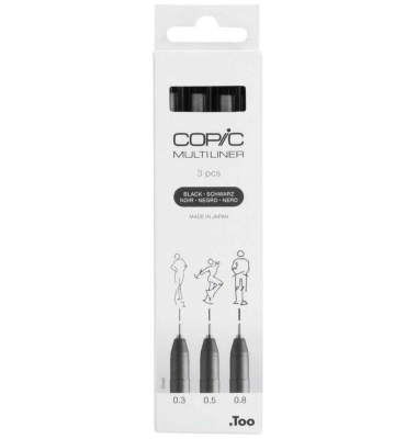 COPIC Multiliner Fineliner schwarz 0.3 + 0.5 + 0.8 mm