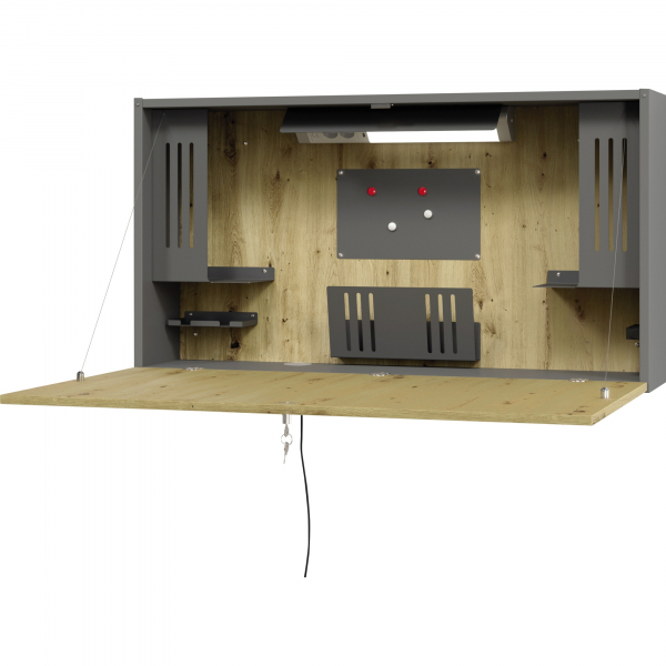 4032062188972 - Wandschreibtisch ideal für das Home Office ausklappbare Tischplatte umfangreiche Innenausstattung B 1200 x T 260 x H 650 mm graphit Asteiche 4032062188972 - Wandschreibtisch ideal für das Home Office ausklappbare Tischplatte umfangreiche Innenausstattung B 1200 x T 260 x H 650 mm graphit Asteiche