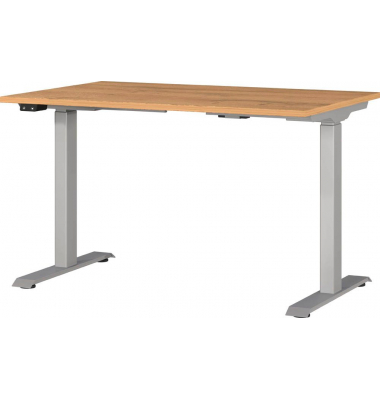 Sitz-Steh-Schreibtisch JET, elektrisch höhenverstellbar, 72-120cm (H), 120x80cm (BxT), rechteckig, grandson-eiche / silber