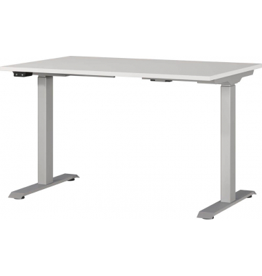 Sitz-Steh-Schreibtisch JET, elektrisch höhenverstellbar, 72-120cm (H), 120x80cm (BxT), rechteckig, lichtgrau / silber