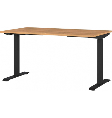 Sitz-Steh-Schreibtisch JET, elektrisch höhenverstellbar, 72-120cm (H), 140x80cm (BxT), rechteckig, grandson-eiche / schwarz