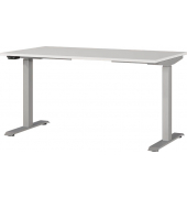 Sitz-Steh-Schreibtisch JET, elektrisch höhenverstellbar, 72-120cm (H), 140x80cm (BxT), rechteckig, lichtgrau / silber