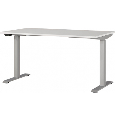 Sitz-Steh-Schreibtisch JET, elektrisch höhenverstellbar, 72-120cm (H), 140x80cm (BxT), rechteckig, lichtgrau / silber
