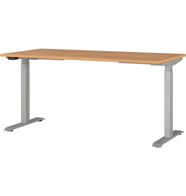 Sitz-Steh-Schreibtisch JET, elektrisch höhenverstellbar, 72-120cm (H), 160x80cm (BxT), rechteckig, grandson-eiche / silber