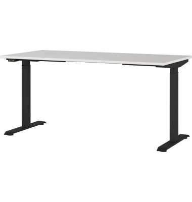 Sitz-Steh-Schreibtisch JET, elektrisch höhenverstellbar, 72-120cm (H), 160x80cm (BxT), rechteckig, lichtgrau / schwarz