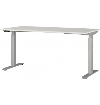 Sitz-Steh-Schreibtisch JET, elektrisch höhenverstellbar, 72-120cm (H), 160x80cm (BxT), rechteckig, lichtgrau / silber