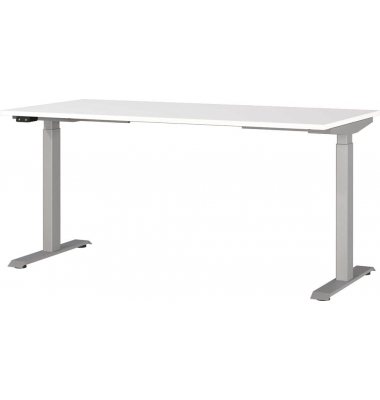Sitz-Steh-Schreibtisch JET, elektrisch höhenverstellbar, 72-120cm (H), 160x80cm (BxT), rechteckig, weiß / silber