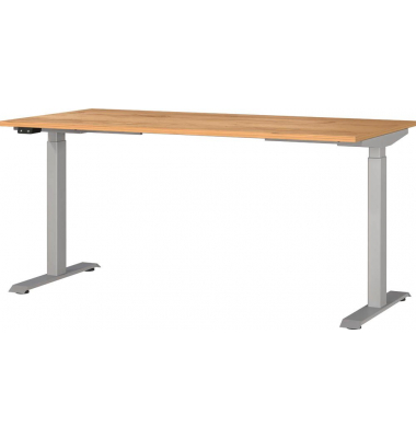 Sitz-Steh-Schreibtisch JET, elektrisch höhenverstellbar, 72-120cm (H), 160x80cm (BxT), rechteckig, navarra-eiche / silber