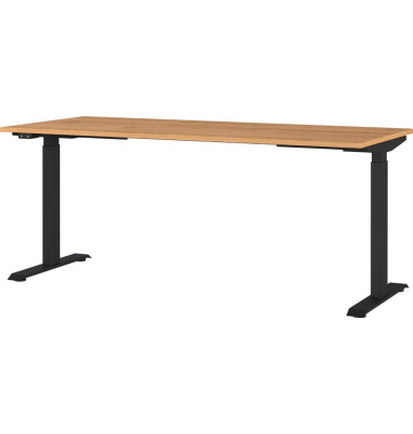 Sitz-Steh-Schreibtisch JET, elektrisch höhenverstellbar, 72-120cm (H), 180x80cm (BxT), rechteckig, grandson-eiche / schwarz