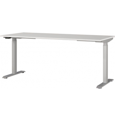 Sitz-Steh-Schreibtisch JET, elektrisch höhenverstellbar, 72-120cm (H), 180x80cm (BxT), rechteckig, lichtgrau / silber