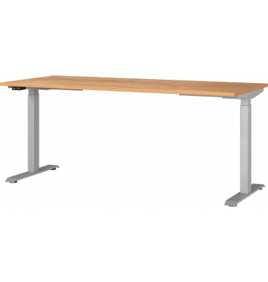 Sitz-Steh-Schreibtisch JET, elektrisch höhenverstellbar, 72-120cm (H), 180x80cm (BxT), rechteckig, navarra-eiche / silber