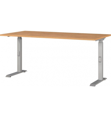 Schreibtisch DOWNEY, manuell höhenverstellbar, 68-91cm (H), 160x80cm (BxT), rechteckig, grandson-eiche / silber