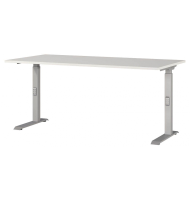 Schreibtisch DOWNEY, manuell höhenverstellbar, 68-91cm (H), 160x80cm (BxT), rechteckig, lichtgrau / silber