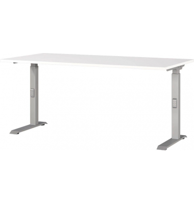 Schreibtisch DOWNEY, manuell höhenverstellbar, 68-91cm (H), 160x80cm (BxT), rechteckig, weiß / silber