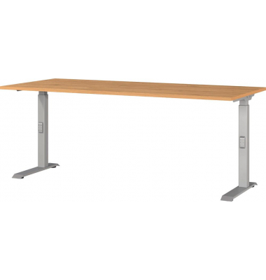 Schreibtisch DOWNEY, manuell höhenverstellbar, 68-91cm (H), 180x80cm (BxT), rechteckig, grandson-eiche / silber