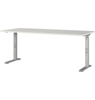 Schreibtisch DOWNEY, manuell höhenverstellbar, 68-91cm (H), 180x80cm (BxT), rechteckig, lichtgrau / silber