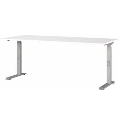 Schreibtisch DOWNEY, manuell höhenverstellbar, 68-91cm (H), 180x80cm (BxT), rechteckig, weiß / silber