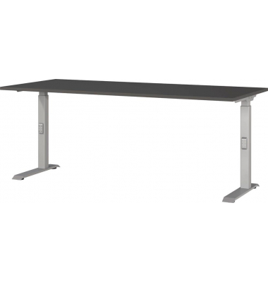 Schreibtisch DOWNEY, manuell höhenverstellbar, 68-91cm (H), 180x80cm (BxT), rechteckig, graphit / silber
