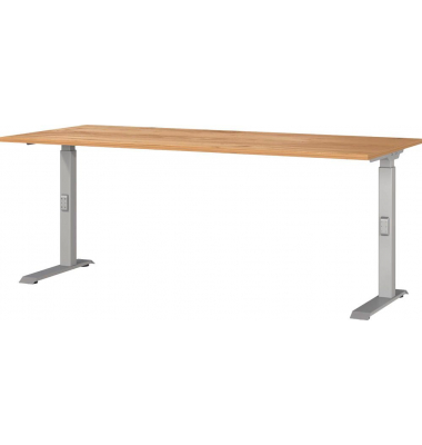 Schreibtisch DOWNEY, manuell höhenverstellbar, 68-91cm (H), 180x80cm (BxT), rechteckig, navarra-eiche / silber