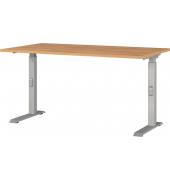 Schreibtisch DOWNEY, manuell höhenverstellbar, 68-91cm (H), 140x80cm (BxT), rechteckig, grandson-eiche / silber