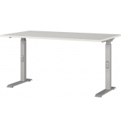 Schreibtisch DOWNEY, manuell höhenverstellbar, 68-91cm (H), 140x80cm (BxT), rechteckig, lichtgrau / silber