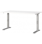 Schreibtisch DOWNEY, manuell höhenverstellbar, 68-91cm (H), 140x80cm (BxT), rechteckig, weiß / silber