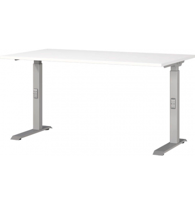 Schreibtisch DOWNEY, manuell höhenverstellbar, 68-91cm (H), 140x80cm (BxT), rechteckig, weiß / silber