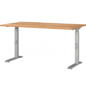 Schreibtisch DOWNEY, manuell höhenverstellbar, 68-91cm (H), 140x80cm (BxT), rechteckig, navarra-eiche / silber