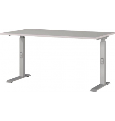 Schreibtisch DOWNEY, manuell höhenverstellbar, 68-91cm (H), 140x80cm (BxT), rechteckig, kaschmir / silber