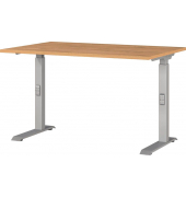 Schreibtisch DOWNEY, manuell höhenverstellbar, 68-91cm (H), 120x80cm (BxT), rechteckig, grandson-eiche / silber