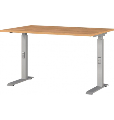 Schreibtisch DOWNEY, manuell höhenverstellbar, 68-91cm (H), 120x80cm (BxT), rechteckig, grandson-eiche / silber
