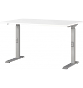 Schreibtisch DOWNEY, manuell höhenverstellbar, 68-91cm (H), 120x80cm (BxT), rechteckig, weiß / silber