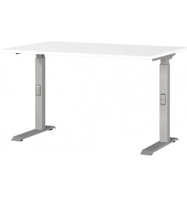 Schreibtisch DOWNEY, manuell höhenverstellbar, 68-91cm (H), 120x80cm (BxT), rechteckig, weiß / silber