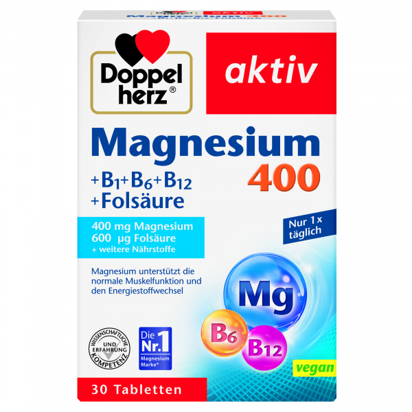 4009932004731 - Doppelherz Magnesium 400 +B1 +B6 +B12 +Folsäure 30St 4009932004731 GmbH & Co KG 30 Stück 4009932004731 - Doppelherz Magnesium 400 +B1 +B6 +B12 +Folsäure 30St 4009932004731 GmbH & Co KG 30 Stück