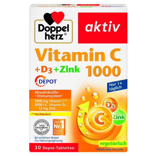 4009932135565 - Doppelherz Vitamin C 1000 +D3 +Zink Depot 30St 4009932135565 GmbH & Co KG 30 Stück 4009932135565 - Doppelherz Vitamin C 1000 +D3 +Zink Depot 30St 4009932135565 GmbH & Co KG 30 Stück