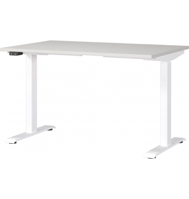 Sitz-Steh-Schreibtisch JET, elektrisch höhenverstellbar, 72-120cm (H), 120x80cm (BxT), rechteckig, lichtgrau / weiß