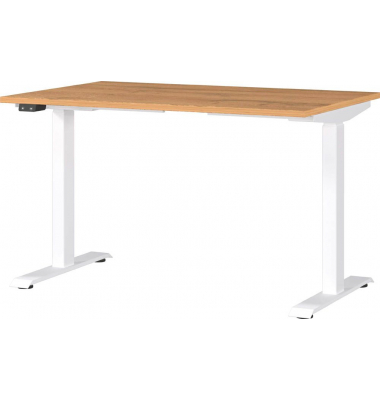 Sitz-Steh-Schreibtisch JET, elektrisch höhenverstellbar, 72-120cm (H), 120x80cm (BxT), rechteckig, grandson-eiche / weiß