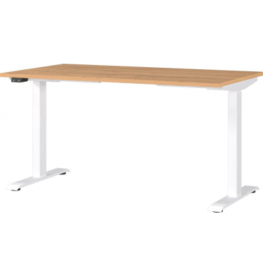 Sitz-Steh-Schreibtisch JET, elektrisch höhenverstellbar, 72-120cm (H), 140x80cm (BxT), rechteckig, grandson-eiche / weiß