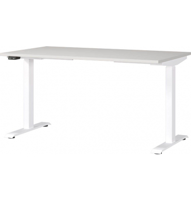 Sitz-Steh-Schreibtisch JET, elektrisch höhenverstellbar, 72-120cm (H), 140x80cm (BxT), rechteckig, lichtgrau / weiß