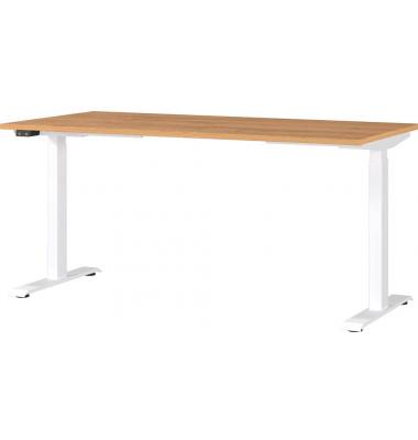 Sitz-Steh-Schreibtisch JET, elektrisch höhenverstellbar, 72-120cm (H), 160x80cm (BxT), rechteckig, grandson-eiche / weiß