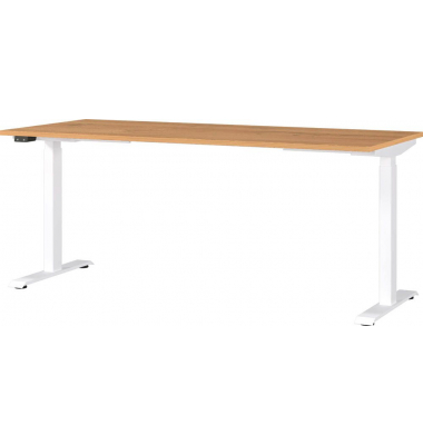 Sitz-Steh-Schreibtisch JET, elektrisch höhenverstellbar, 72-120cm (H), 180x80cm (BxT), rechteckig, grandson-eiche / weiß