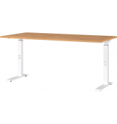Schreibtisch DOWNEY, manuell höhenverstellbar, 68-91cm (H), 160x80cm (BxT), rechteckig, grandson-eiche / weiß