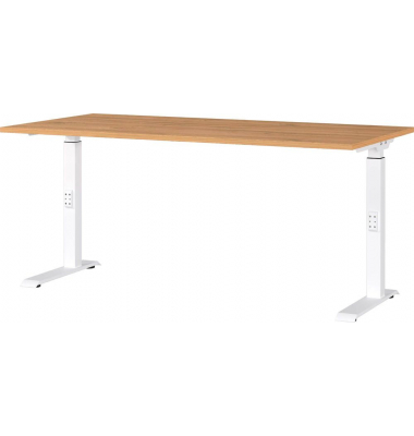 Schreibtisch DOWNEY, manuell höhenverstellbar, 68-91cm (H), 160x80cm (BxT), rechteckig, grandson-eiche / weiß