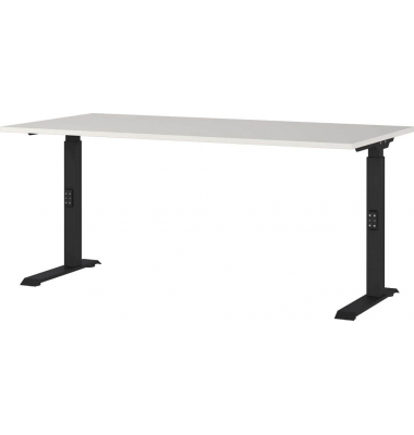 Schreibtisch DOWNEY, manuell höhenverstellbar, 68-91cm (H), 160x80cm (BxT), rechteckig, lichtgrau / schwarz