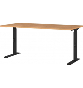 Schreibtisch DOWNEY, manuell höhenverstellbar, 68-91cm (H), 160x80cm (BxT), rechteckig, grandson-eiche / schwarz