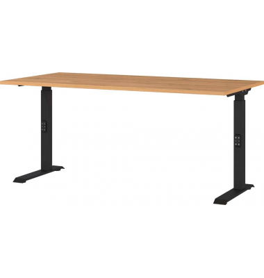 Schreibtisch DOWNEY, manuell höhenverstellbar, 68-91cm (H), 160x80cm (BxT), rechteckig, grandson-eiche / schwarz