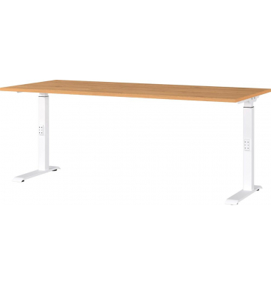 Schreibtisch DOWNEY, manuell höhenverstellbar, 68-91cm (H), 180x80cm (BxT), rechteckig, grandson-eiche / weiß
